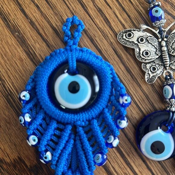Evil Eye Bundle. Handmade.  Beautiful.  Hanger and Keychain with Butterfly - Picture 2 of 6